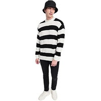 Bewakoof Men's Striped Black Mock Neck Full Sleeve Oversized Sweater
