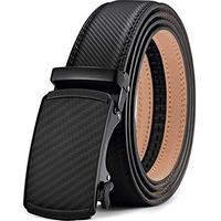 Gustave Belts For Men Black Slim Leather Belt For Men Fashion Texture Slide Waist Belt Automatic Buckle Belt For Formal Or Casual - 130Cm Length, Free Adjustable, No Belt Hole