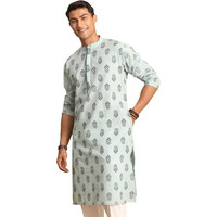 Shvaas By Vastramay Men's Aqua Cotton Knee Length Kurta - M_Vshvmk195_38
