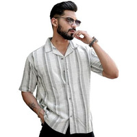 Maniac Mens Stripes Half Sleeve Half White Green Shirt