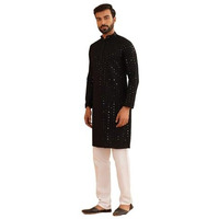 Sojanya (Since 1958 Men's Pure Cotton Black Embroidered Sequined Kurta And White Pyjama Set