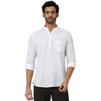 Kingdom Of White Vedic | Regular Fit I 100% Cotton Premium White Short Kurta For Men I Full Sleeve With Roll-Up Button And Madarin Collar | Summer Casual Shirt With Chest Pocket