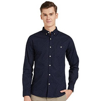 Amazon Brand - House & Shields Men's Printed Slim Fit Full Sleeve Cotton Casual Shirt (Hssh-03_J#6146_Navy_Large)