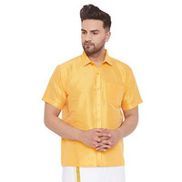 Vastramay Vm Mens Silk Blend Yellow Shirt - Effortless Style For Everyday Comfort | Ethnic South Indian Silk Shirt Half Sleeves | Modern Designs And Contemporary Fit_Vasmsh001Yw_44