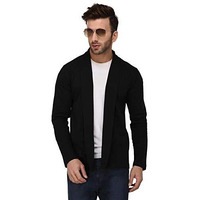 Rigo Men Black Full Sleeve Cotton Open Long Cardigan | Full Sleeves Shrug For Men