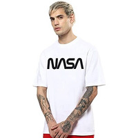 Bewakoof Men's White Galactic Spectrum Graphic Printed Oversized Fit T-Shirt