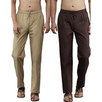 See Designs Men Deep Brown & Brown Solid Pure Cotton Men's Pyjama (Pack Of 2)_Sdcbpj169L