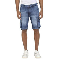 Campus Sutra Men's Boyfriend Shorts (Cbssm23Jn_Short61_M_Pln_Bu_Blue