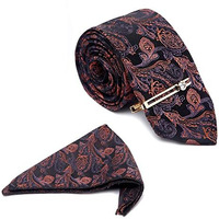 Louis Stitch Mens Brown Ethic Italian Style Silk Suit Necktie With Gold Tie Pin (Czech_Te)
