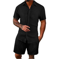 Smowkly Men's Shirt And Short Night Dress Set || Cotton Blend Top & Bottom Co-Ords Set || Half Sleave With Fancy Waffle Textured Design (1517_Bk_Xxl) Black