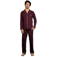 Nite Flite Sangria Wine Mens Cotton Nightwear Full Sleeve | Top And Pyjama Set (Sangria Wine, M)