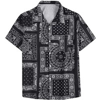 Leriya Fashion Men's Shirt || Rayon Geo & Paisley Printed Shirts For Men || Vintage Shirts || Summer Shirts For Men || Shorts Sleeves || Beach Shirts For Men (Large, Black)