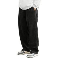 Avanova Men's Black Front Tie Loose Fit Corduroy Baggy Long Slacks Chino Pants With Slant Pocket Simple Casual Trousers, Going Out (Code Pant 186 Black-30)