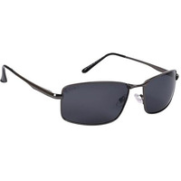 Aislin Polarized Rectangular/Wrap-Around Sunglasses For Men And Women (Black Lenses | Gun Frame | Medium | As K006)