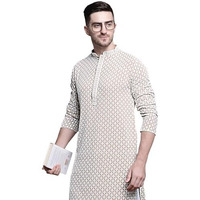 Jompers Men Sequin Embroidered Pure Cotton Kurtas (Beige, L)