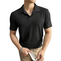 Jc Jump Cuts Men Solid Textured Plain Polo Neck Half Sleeve Black Cottonblend Slim Fit T-Shirt