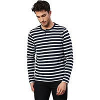 Dennis Lingo Men's Regular Fit Pure Cotton Striped Full Sleeves Casual T-Shirt (Navy, S)