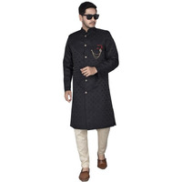 Amzira Mens Ethnic Wear Black Traditional Indo Western Set(Black, M Size)