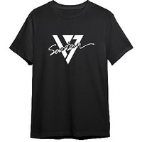 The Korhean Store Kpop Seventeen Signature Logo Unisex Printed Regular Fitted Black T Shirt For Men & Women(Large)