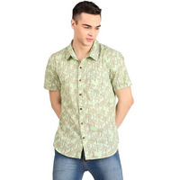 Colorish Pure Cotton Block Printed Men's Casual Half Sleeves Shirt For Summer, Green, X-Large