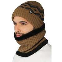 Isweven Winter Cap For Men & Women | Snow Proof Woolen Inside Fur Unisex Beanie Cap With Neck Warmer Scarf Set 2 Pieces | Knit Hat Thick Fleece Lined Winter Hat (Wc4131C, Brown, Free Size)