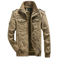 L'Monte Men's Imported Cotton Cargo Winter Standard Length Jacket Fleece Lining, Windproof Design, And Stylish Casual Outerwear (L, Khaki)