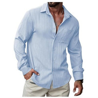Deelmo Men's Button Down Dress Shirts Textured Long Sleeve Casual Hawaiian Beach Shirt With Pocket Sky Blue, Xl