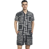 Leriya Fashion Night Dress For Men || Rayon Multi Printed Night Dress For Women || Summer & Beach Wear For Men || Sleepwear Pajama Set For Men || Vacation || (X-Large, Black) Lf-Ms-6098&Sh183