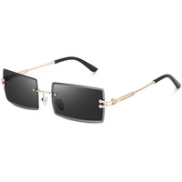 Dervin Uv Protected Retro Rectangular Rimless Punk Sunglasses For Men And Women (Black)