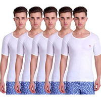 T.T. Mens Titanic Halfsleev Vest Pack Of 5 White