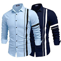 Zartha Men Solid Casual Shirt (42, Sky Blue_Navy Blue)