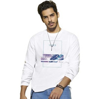 Bewakoof Men's Printed Regular Fit Full Sleeve Round Neck Cotton T-Shirt_468881_White_L