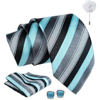 Axlon Peacock Blue Geometric Tie For Men  Formal Ties Set With Pocket Square & Tie Pin Clip For Mens, Silk Neckties Gift Sets For MenS (Ax24_9)