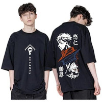 Uniplanet Store Cotton 3/4 Sleeve Mens Oversized Black T-Shirt, Anime Jujutsu Oversized Back Printed T Shirt S Size