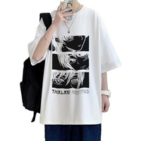 Thalasi Men Anime Oversized Baggy Fit T-Shirt | 100% Cotton | White | Anime Print | Round Neck | Half Sleeve