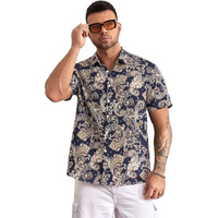 Lookmark Men's Vibrant Printed Half Sleeve Loose Fit Casual Shirt In Cotton Blend  Perfect For Beach Days, Everyday Comfort, And Effortless Style (Az-Lm-Og-Printed Shirt Regal-M) Navy Blue