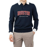 Jump Cuts Polo Neck Full Sleeve Tshirt For Men - Printed Oversized Navy