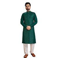 Perfectblue Men's Cotton Printed Kurta (Banwery-2_Variation) (Large, Green)