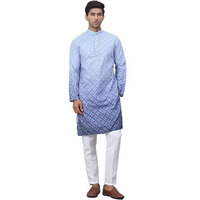 Jompers Blue Men's Ombre Printed Kurta Pyjama Set (Blue, Xl)