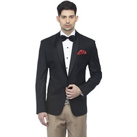 Favoroski Designer Men's Slim Italian Fit Shawl Collar Tuxedo Suit Blazer, Black (Favbl161131-Black-L)