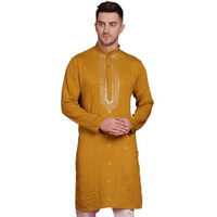 Jompers Sequins Embroidered Kurta Pyjama Set For Men. (Mustard, L)