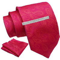 Axlon Pink Self Tie For Men  Formal Ties Set With Pocket Square & Tie Pin Clip For Mens, Silk Neckties Gift Sets For MenS (Axnw49)