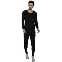 Lux Cozi Men's Round Neck Full Sleeve Garam Thermal Top & Bottom Set (Black_95Cm)