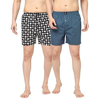 Urban Scottish Men's Multi-Coloured 100% Cotton Printed Regular Boxers (Pack Of 2) (Usbx2303-S)