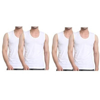 Gmr Men's Broad Shoulder Low Round Neck Cotton Vest Sleeveless Pack Of 4-85Cm White