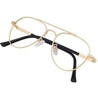 Roshfort Unisex Eyeglasses For Men Women Spectacle Frames Light Weight Blueray Block Eye Protection Glasses For Computer Zero Power Bluecut Lens Aviator Medium Size M-3195 Frame (Gold, B-3)