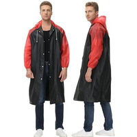 Allextreme Eva Raincoat Transparent Reusable Water Resistant Rainsuit With Hood For Women Men (Black)