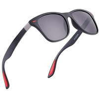 Hazon Premium Square Polarized Sunglasses | Uv Protection Sunglasses | Light Weight, Durable, Matt Finished, Premium Looks | Tr90 Sunglasses | Men & Women | Medium | Way21 (Black Red)