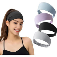 Proberos 4Pcs Sweat Bands Headbands For Women & Men, Breathable Quick-Dry Elastic Sports Headbands For Running, Workouts, Yoga, Fitness, Stylish 4-Color Pack (Grey, Black, Purple, Blue)