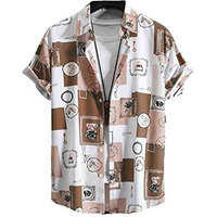 Leriya Fashion Shirts For Men || Rayon Block Print & Preppy Short Sleeves Shirt || Revere Coller Men's Shirts || Beach || Outing || Vacation Wear Shirts || Summer Shirt For Men. (X-Large, Brown)